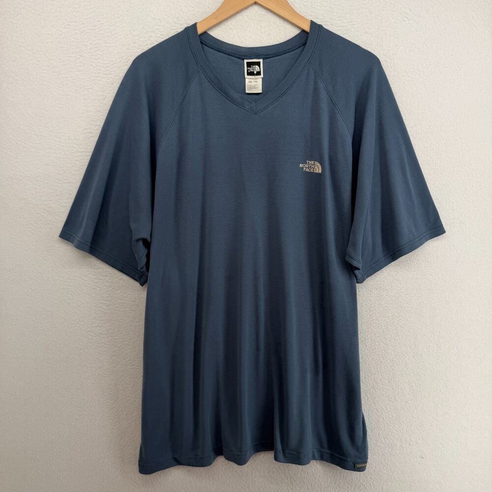THE NORTH FACE Shirt Mens XXL Vapor Wick Performance V-Neck Short Sleeve Blue